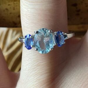 Natural Aquamarine Tanzanite Sterling Silver Ring Size 7
